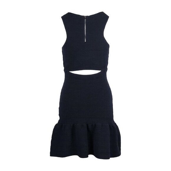 SANDRO Scoop Neck Ribbed Mini Dress in Navy Blue Stretch Cotton - Picture 2 of 11